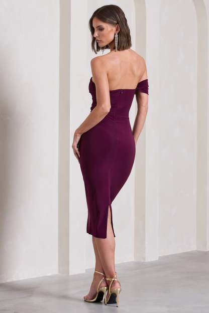 Eviana Plum Bodycon Sleeveless Twist Midi Dress-Fashionmomo.All Rights Reserved