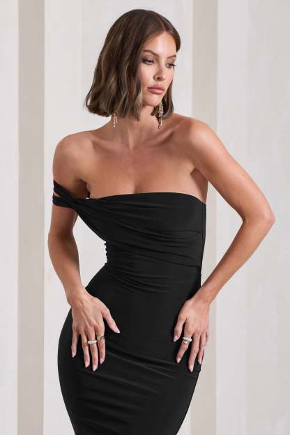 Eviana Black Bodycon Sleeveless Twist Midi Dress-Fashionmomo.All Rights Reserved