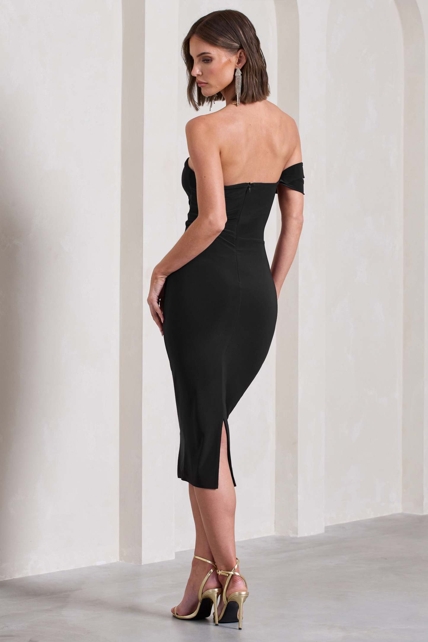 Eviana Black Bodycon Sleeveless Twist Midi Dress-Fashionmomo.All Rights Reserved