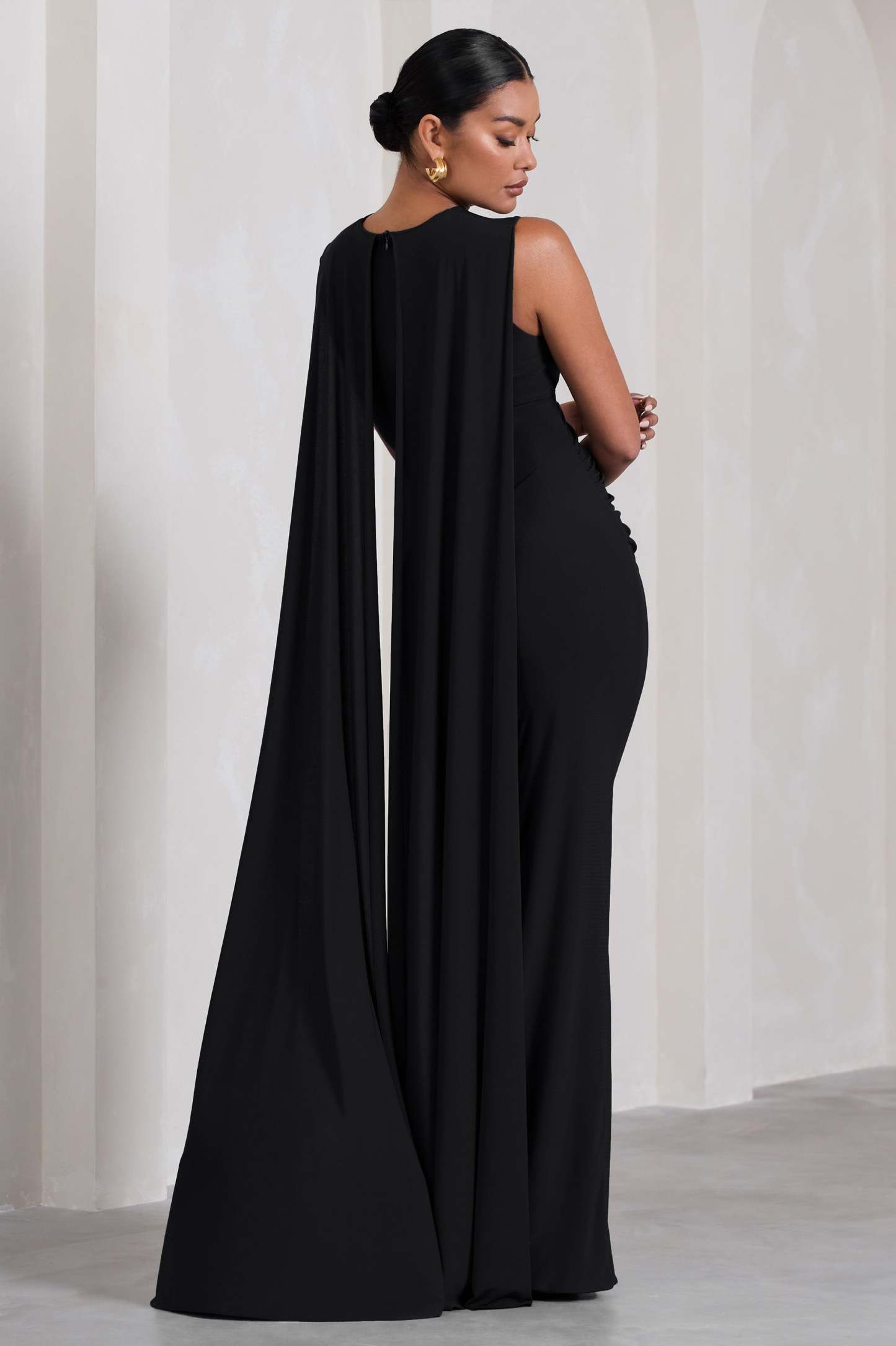 Allora Black High-Neck Sleeveless Cape Maternity Maxi Dress-Fashionmomo.All Rights Reserved