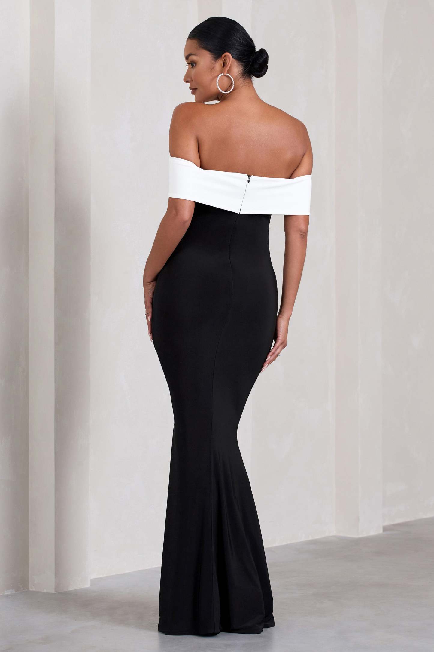 In Bloom Black & White Bardot Maternity Maxi Dress With Flower-Fashionmomo.All Rights Reserved
