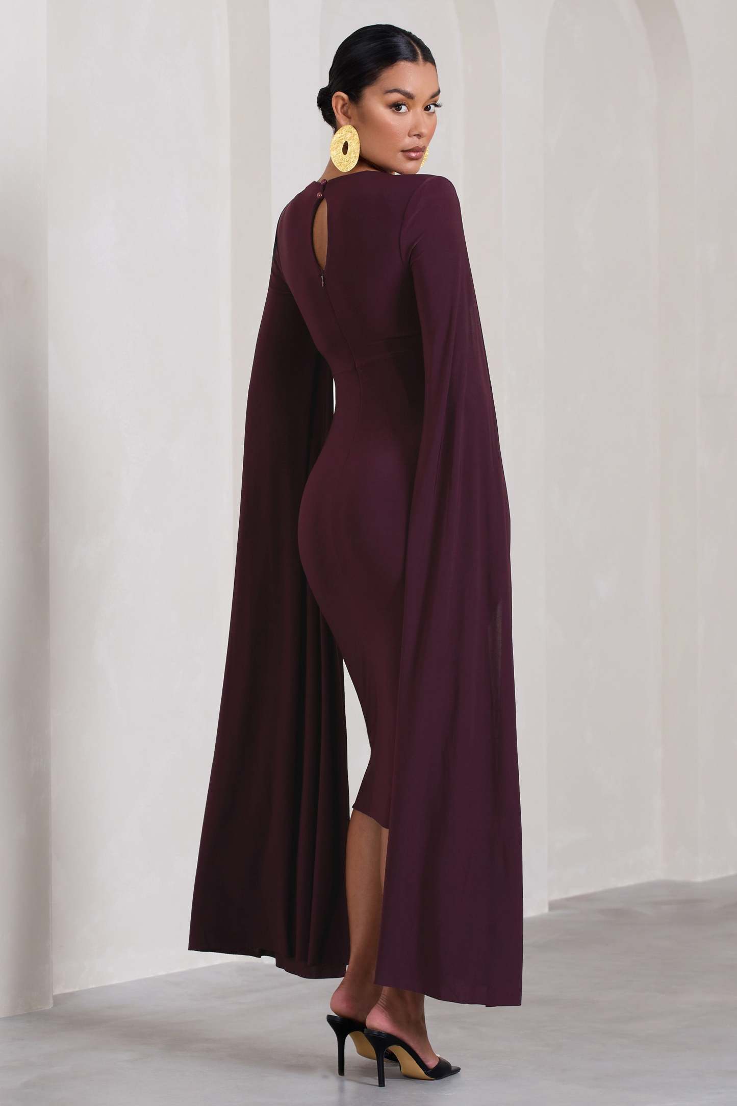 Flawless Plum Maternity Square Neck Midi Dress With Cape Sleeves-Fashionmomo.All Rights Reserved