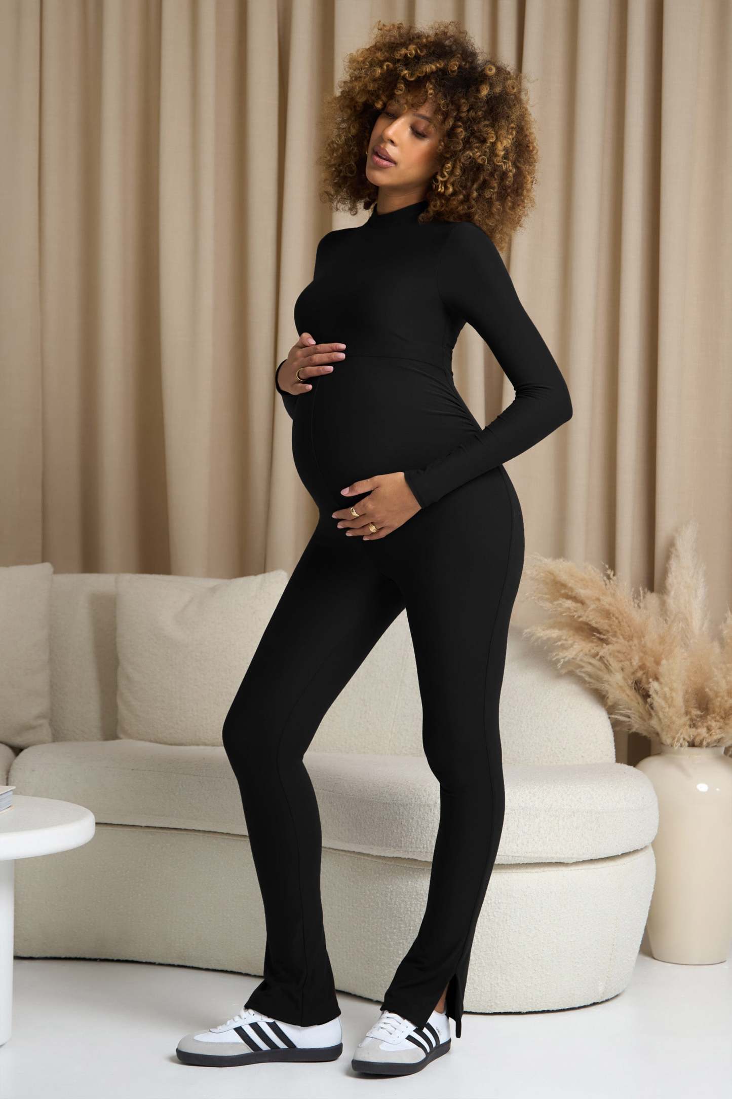 Fia Black High-Neck Slim-Leg Maternity Jumpsuit-Fashionmomo.All Rights Reserved