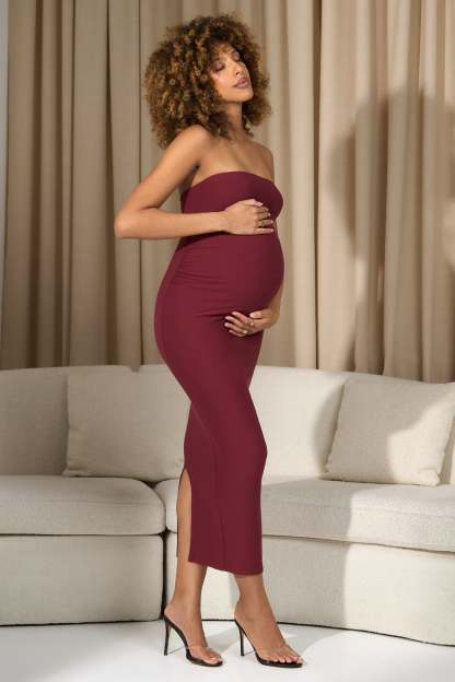 Bowie Vintage Berry Strapless Maternity Maxi Dress-Fashionmomo.All Rights Reserved