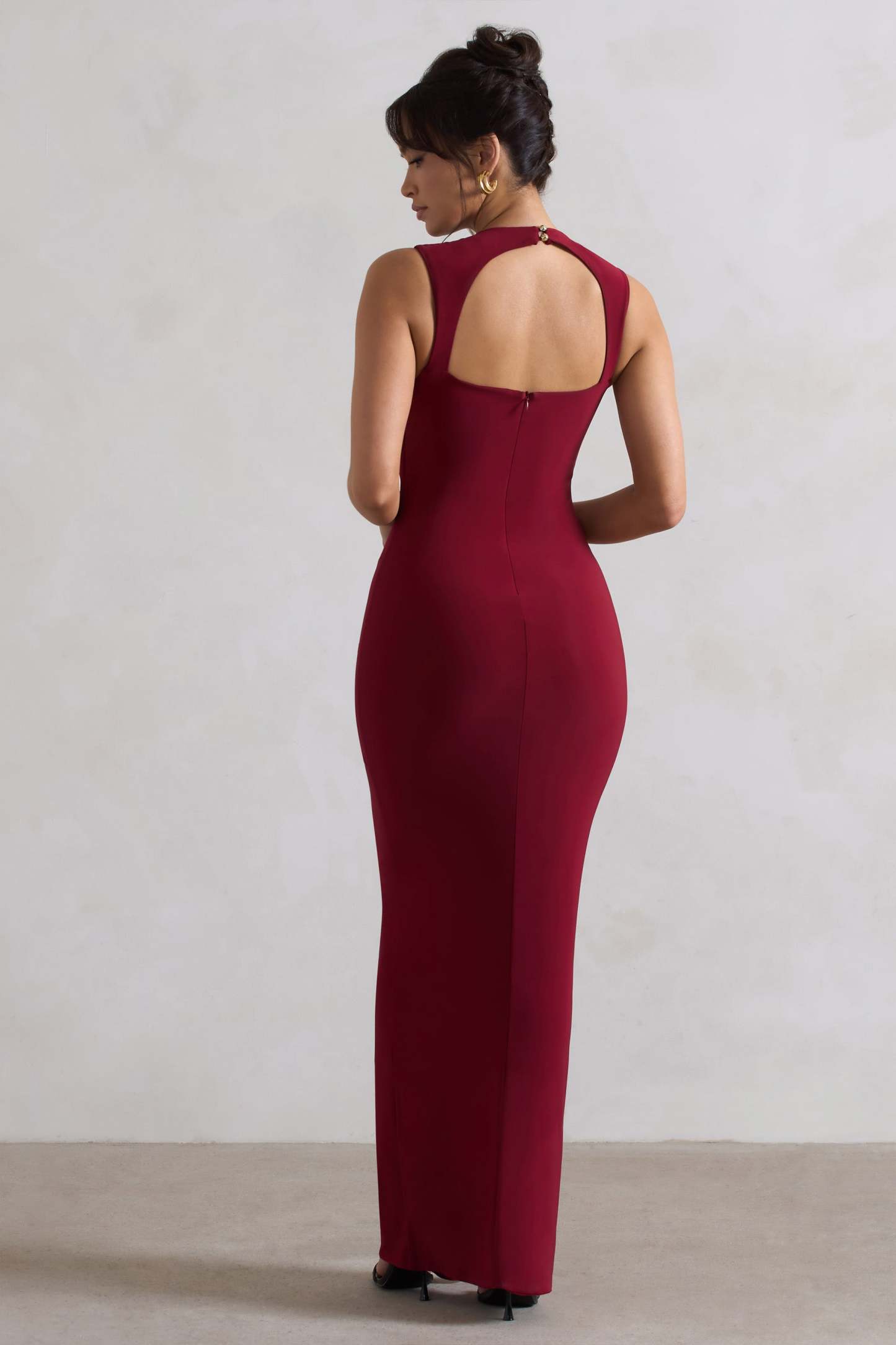 Alexa Berry High-Neck Gathered Maxi Dress With Drape-Fashionmomo.All Rights Reserved