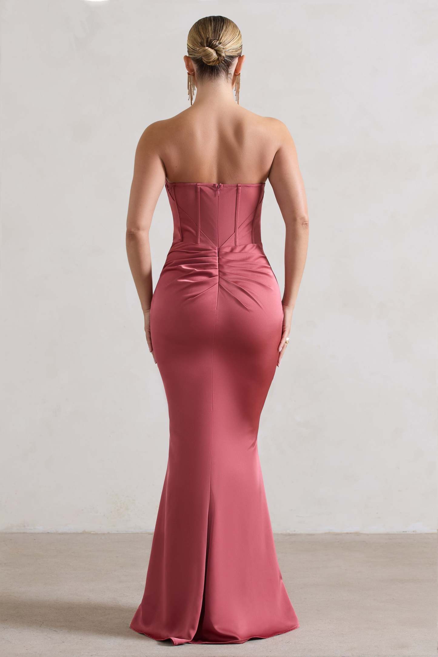 Ardelle Rose Pink Satin Corseted Wrap Maxi Dress-Fashionmomo.All Rights Reserved
