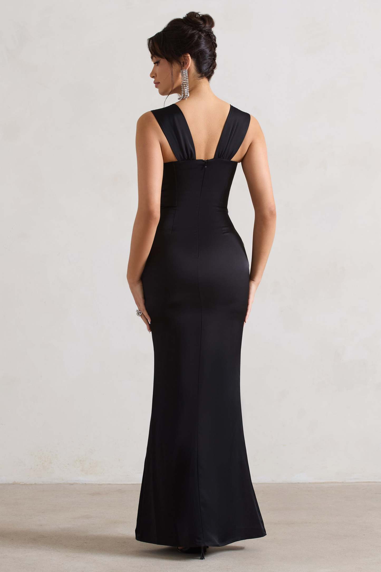 A Romantic Black Satin Corset Wrap Maxi Dress-Fashionmomo.All Rights Reserved