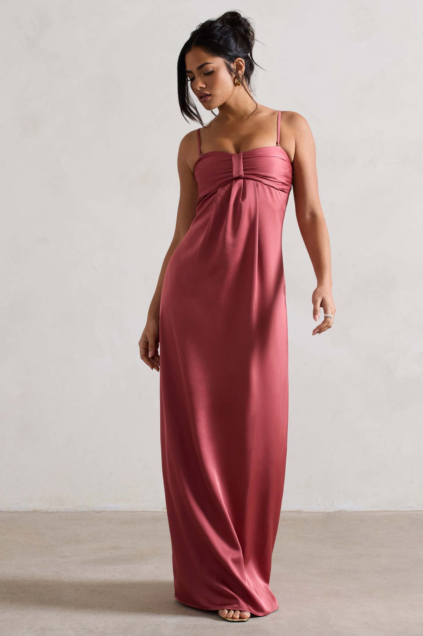 April Rose Pink Satin Sweetheart Maxi Dress-Fashionmomo.All Rights Reserved