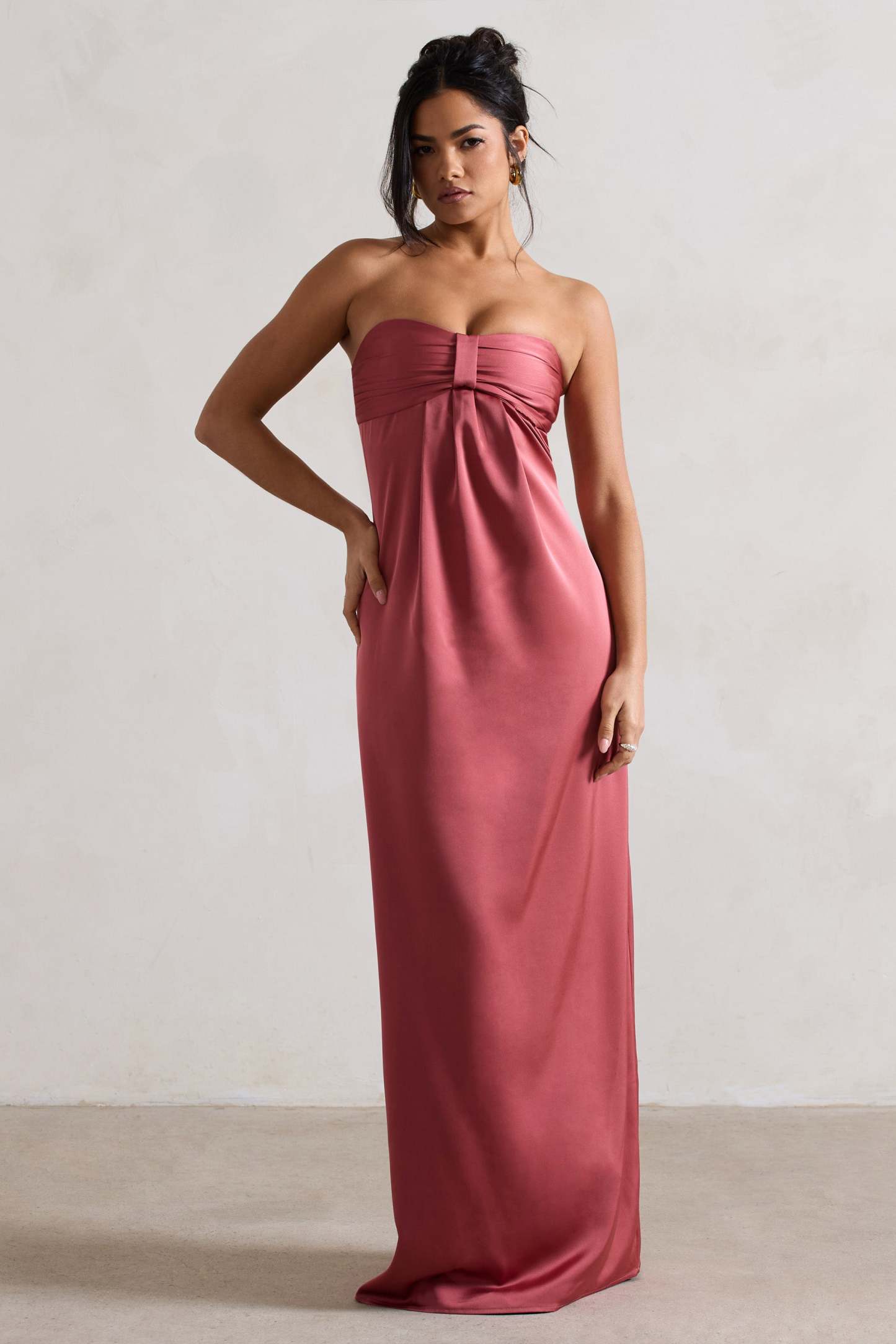April Rose Pink Satin Sweetheart Maxi Dress-Fashionmomo.All Rights Reserved