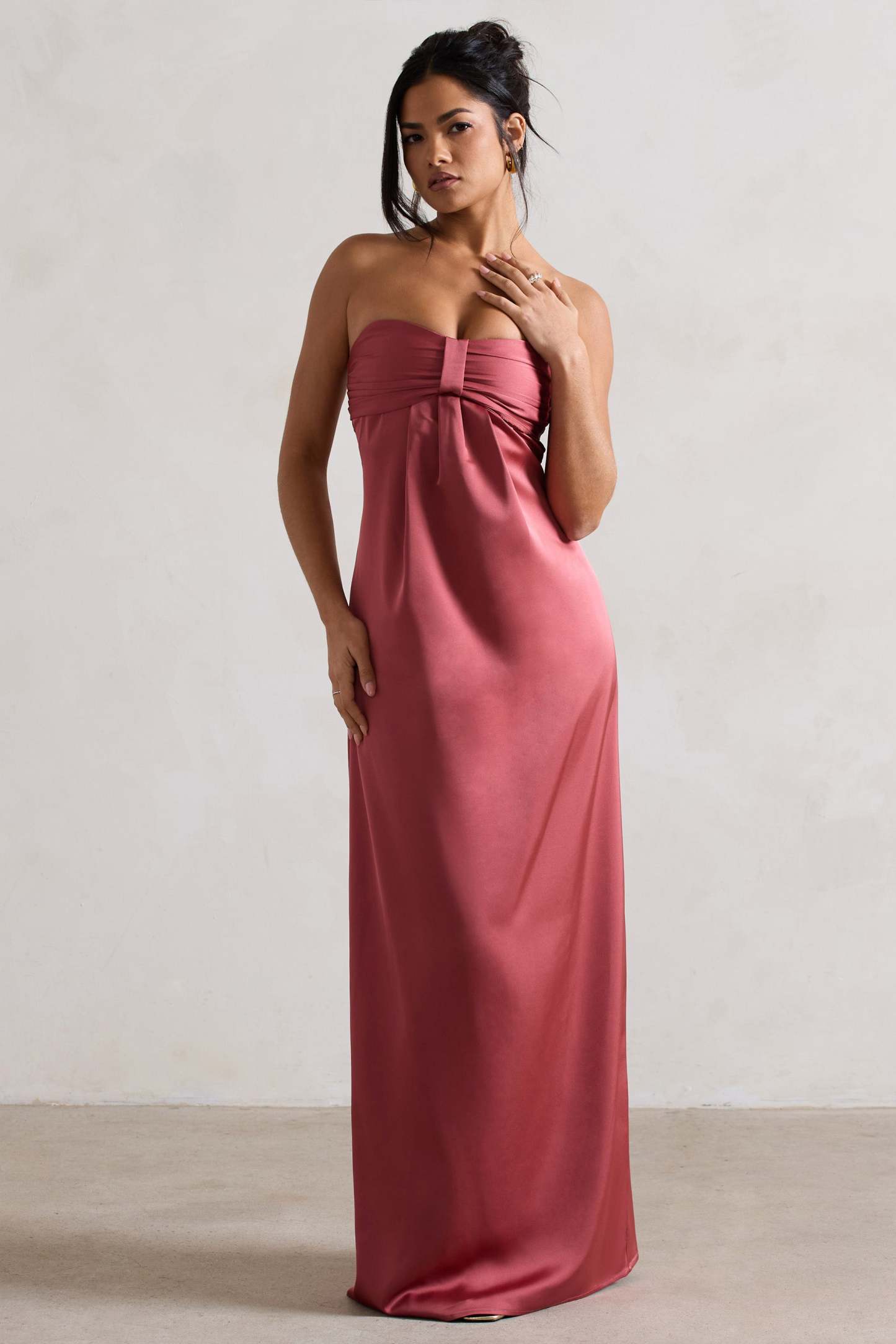 April Rose Pink Satin Sweetheart Maxi Dress-Fashionmomo.All Rights Reserved