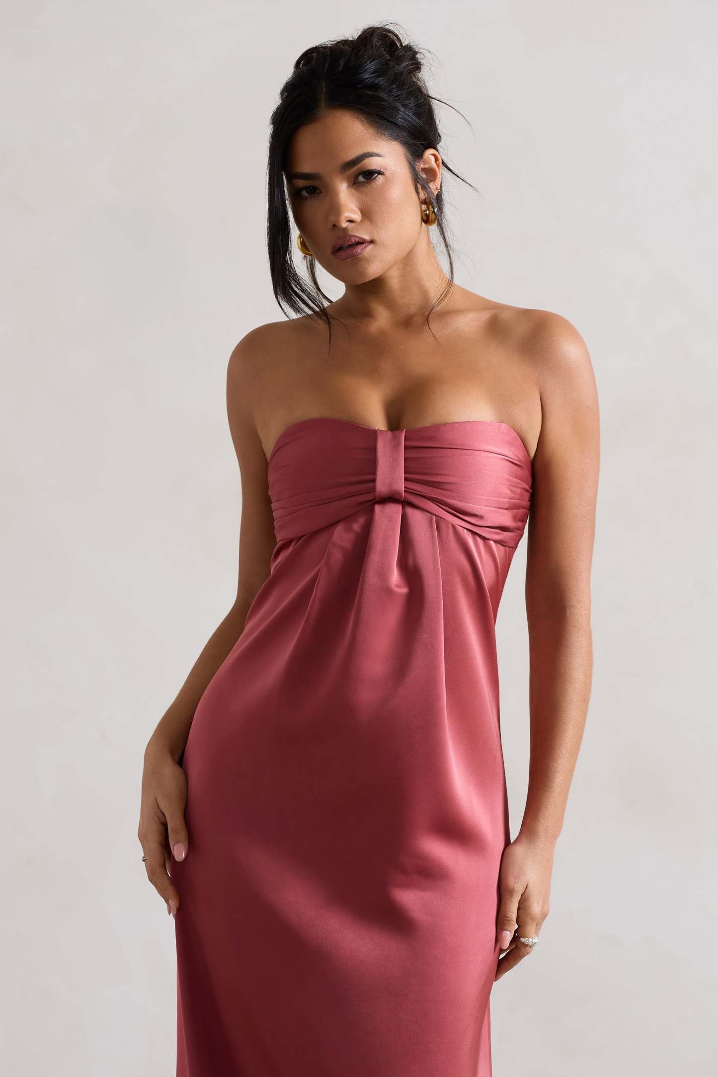 April Rose Pink Satin Sweetheart Maxi Dress-Fashionmomo.All Rights Reserved