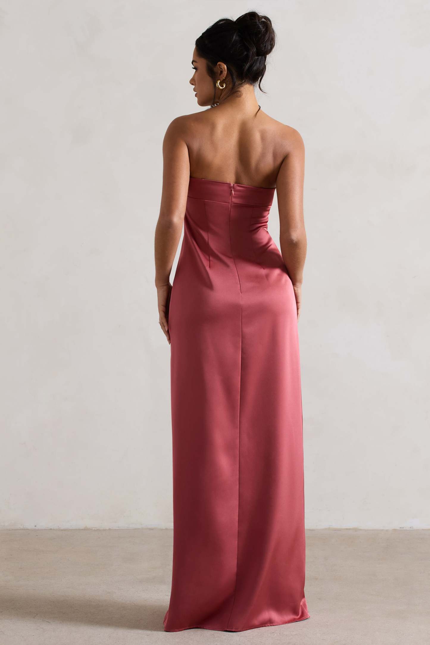 April Rose Pink Satin Sweetheart Maxi Dress-Fashionmomo.All Rights Reserved