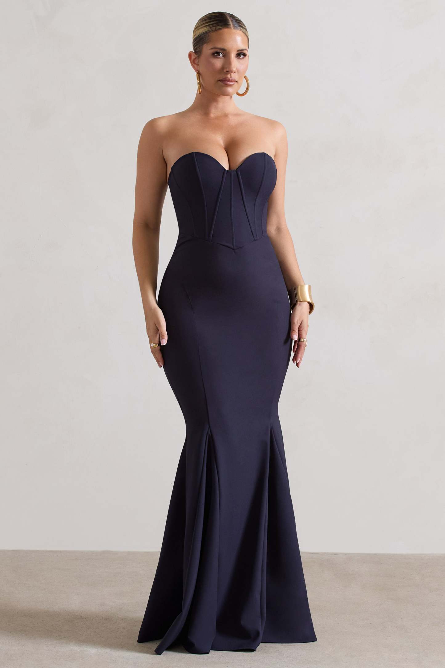 Idyllic Navy Strapless Corset Style Fishtail Maxi Dress-Fashionmomo.All Rights Reserved