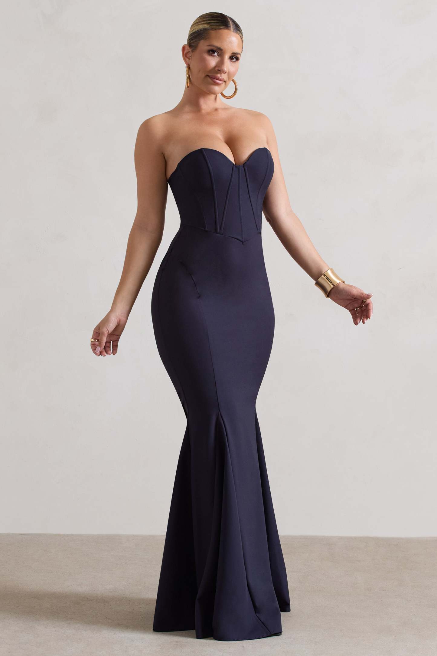 Idyllic Navy Strapless Corset Style Fishtail Maxi Dress-Fashionmomo.All Rights Reserved