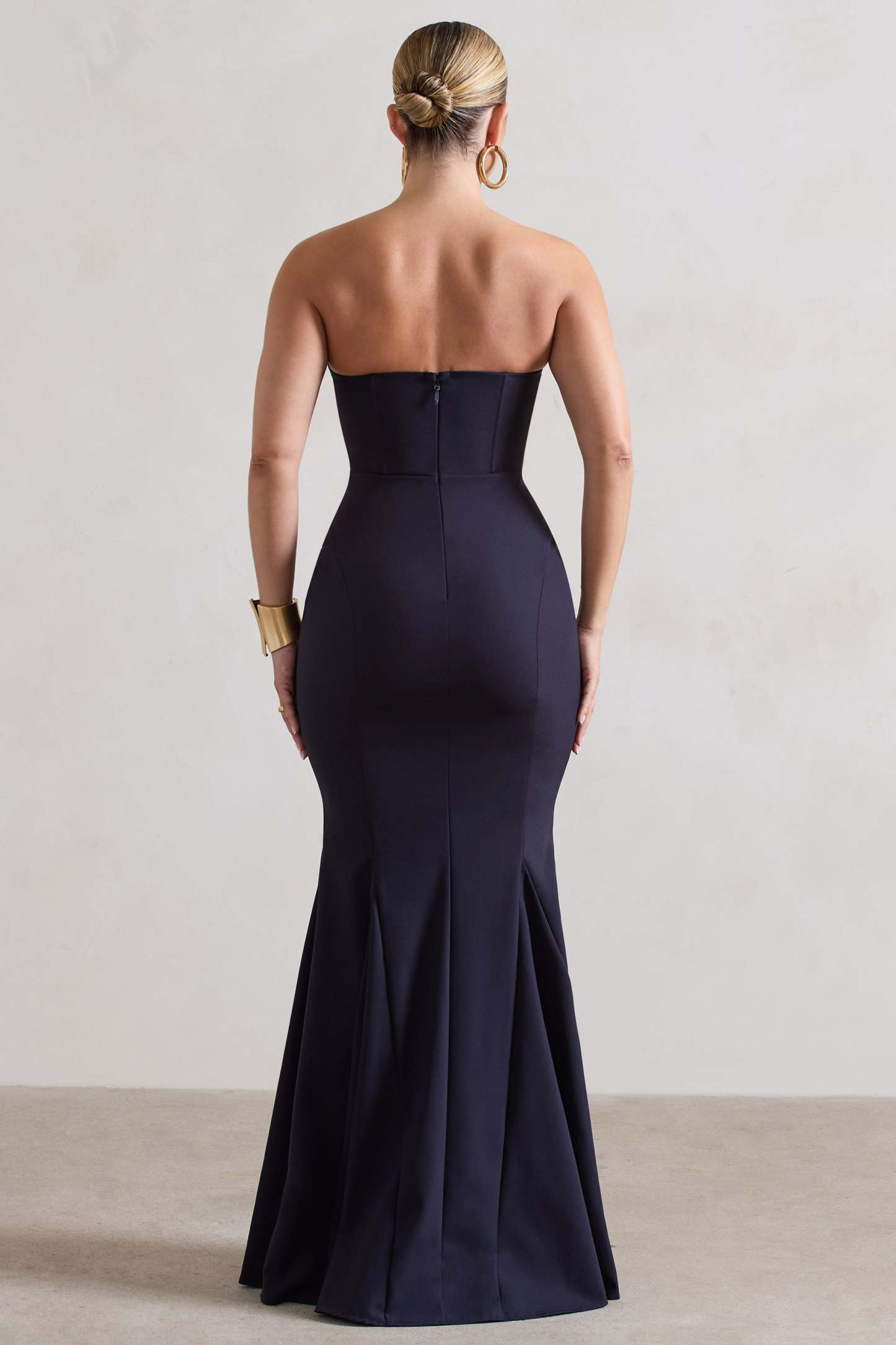Idyllic Navy Strapless Corset Style Fishtail Maxi Dress-Fashionmomo.All Rights Reserved