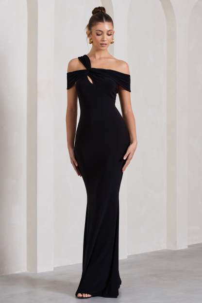 Captivating Black Strappy Asymmetric Cut-Out Maxi Dress-Fashionmomo.All Rights Reserved