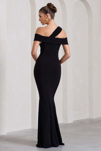 Captivating Black Strappy Asymmetric Cut-Out Maxi Dress-Fashionmomo.All Rights Reserved
