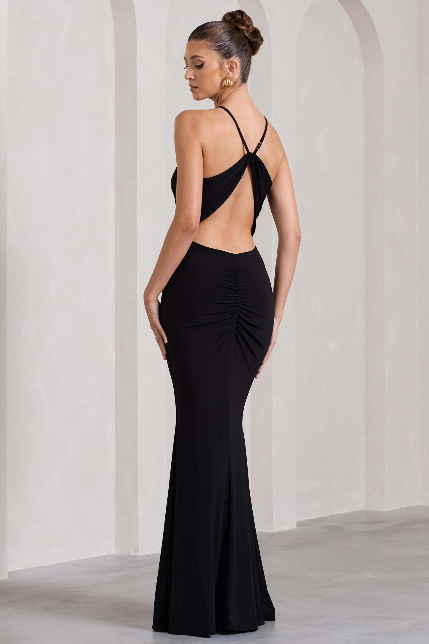 Brianna Black Sleeveless Halter-Neck Open-Back Maxi Dress-Fashionmomo.All Rights Reserved