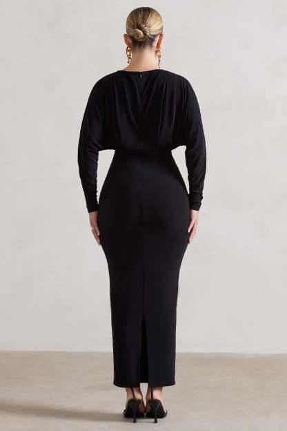 All It Takes Black Long-Sleeve Draped Maxi Dress-Fashionmomo.All Rights Reserved
