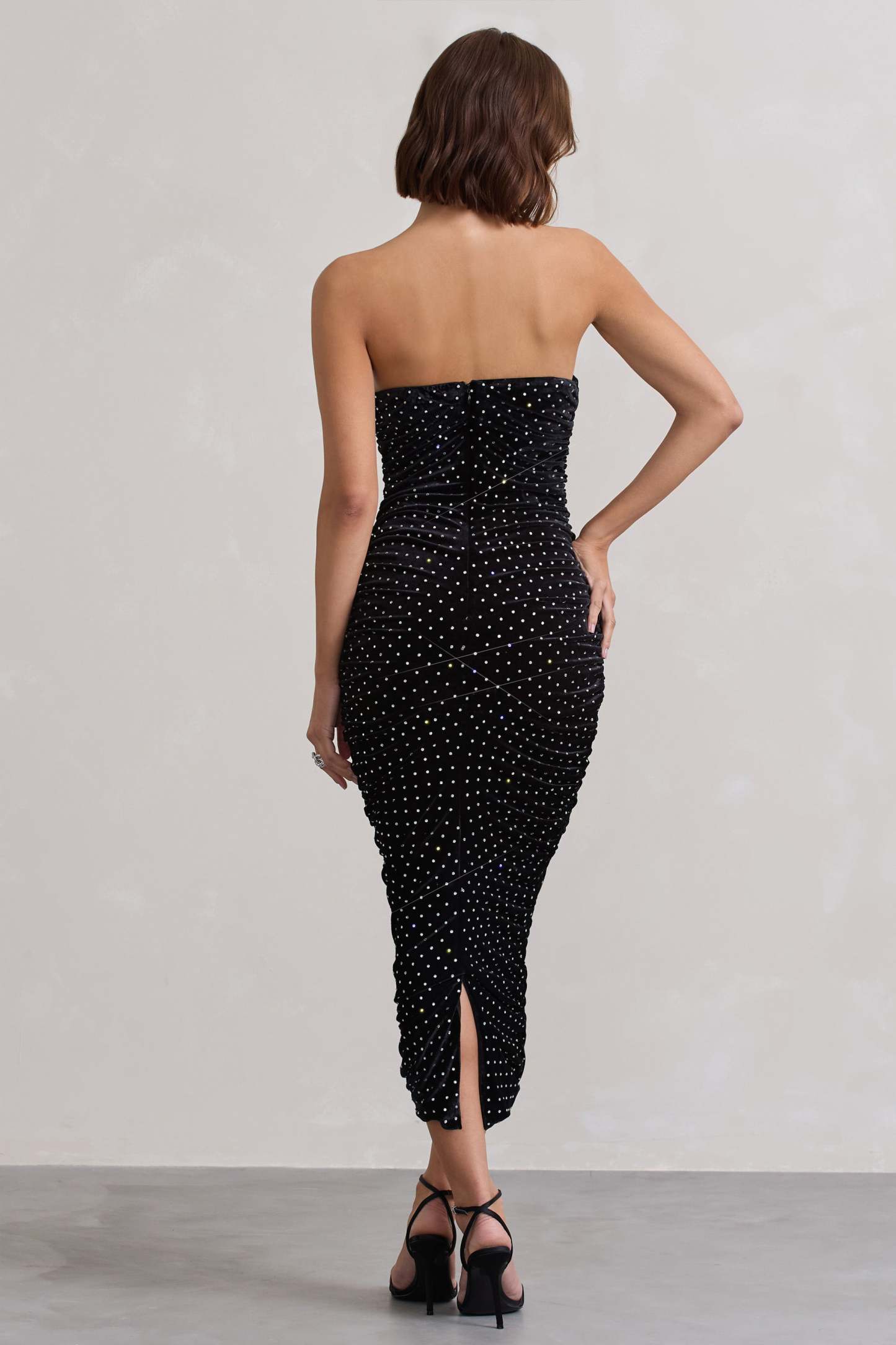 In A Daze Black Bodycon Embellished Strapless Midi Dress-Fashionmomo.All Rights Reserved