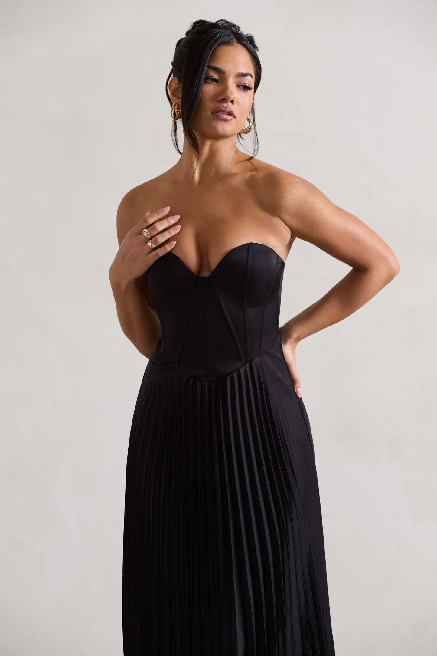 Bordeaux Black Satin Corset Style Midi Dress-Fashionmomo.All Rights Reserved