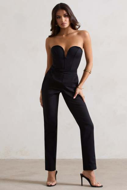 Camden Black Corset Style Tailored Straight-Leg Jumpsuit-Fashionmomo.All Rights Reserved