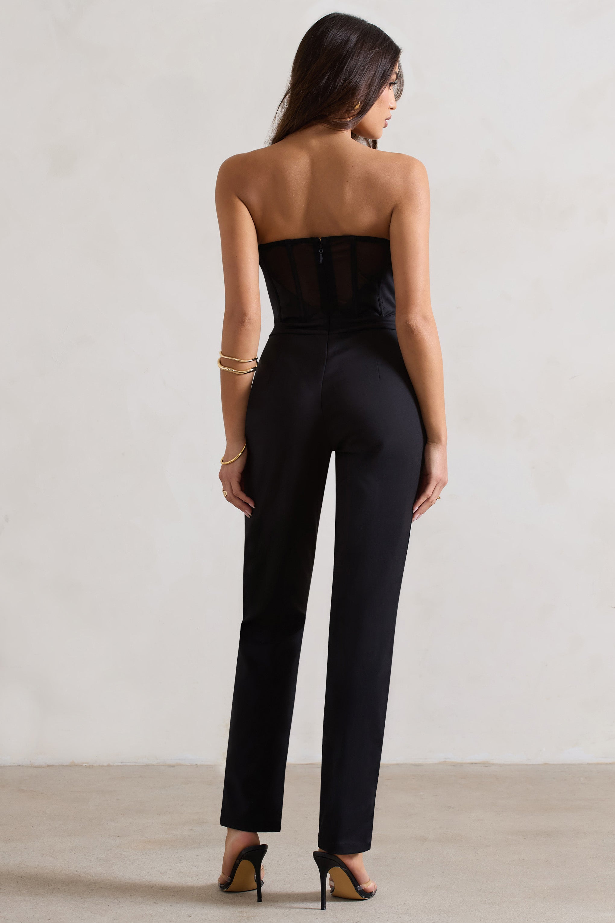 Camden Black Corset Style Tailored Straight-Leg Jumpsuit-Fashionmomo.All Rights Reserved