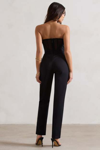 Camden Black Corset Style Tailored Straight-Leg Jumpsuit-Fashionmomo.All Rights Reserved
