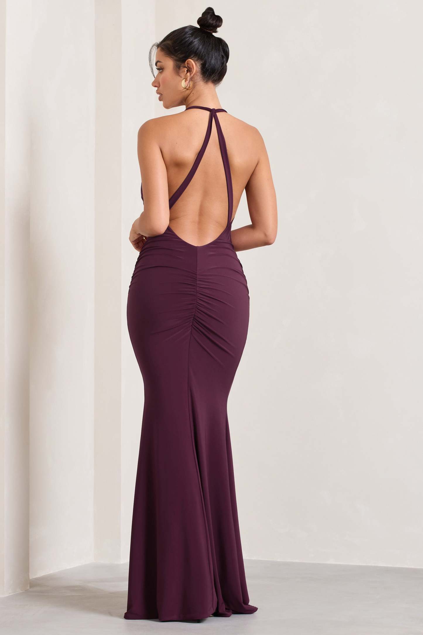 Idol Burgundy Halter-Neck Split Maxi Dress-Fashionmomo.All Rights Reserved