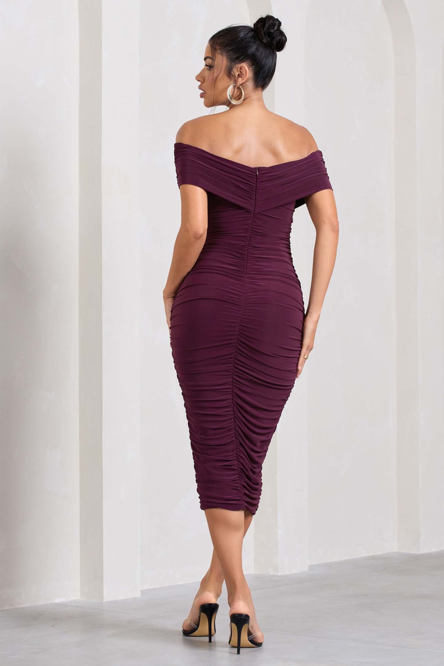 Amanda Cherry Twisted Wrap Bardot Midi Dress-Fashionmomo.All Rights Reserved