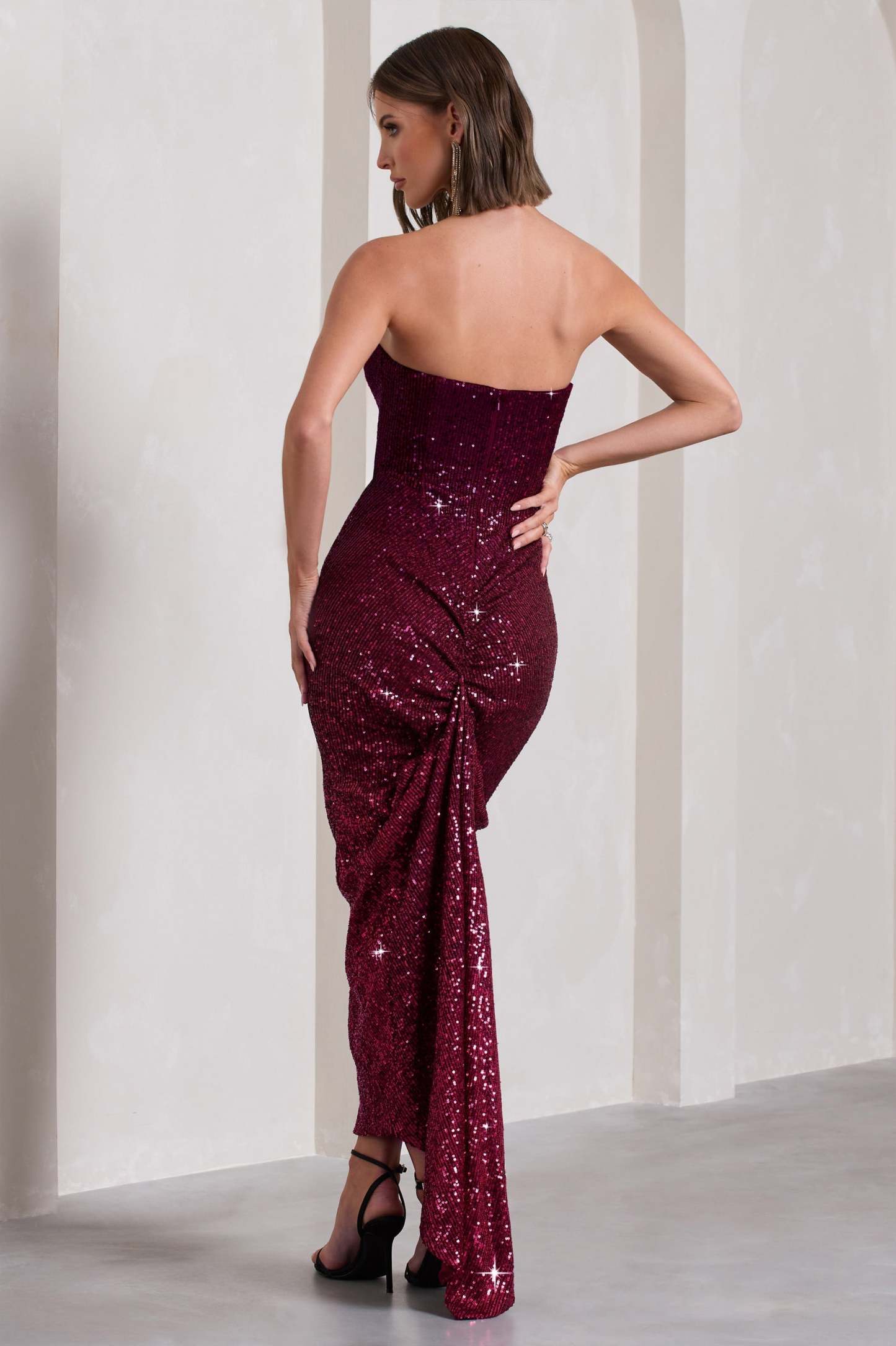 Fade Berry Ombre Sequin Bandeau Bodycon Maxi Dress-Fashionmomo.All Rights Reserved