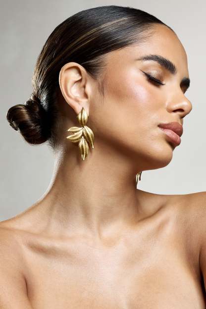 Phillipa Gold Leaf Statement Earrings-Fashionmomo.All Rights Reserved
