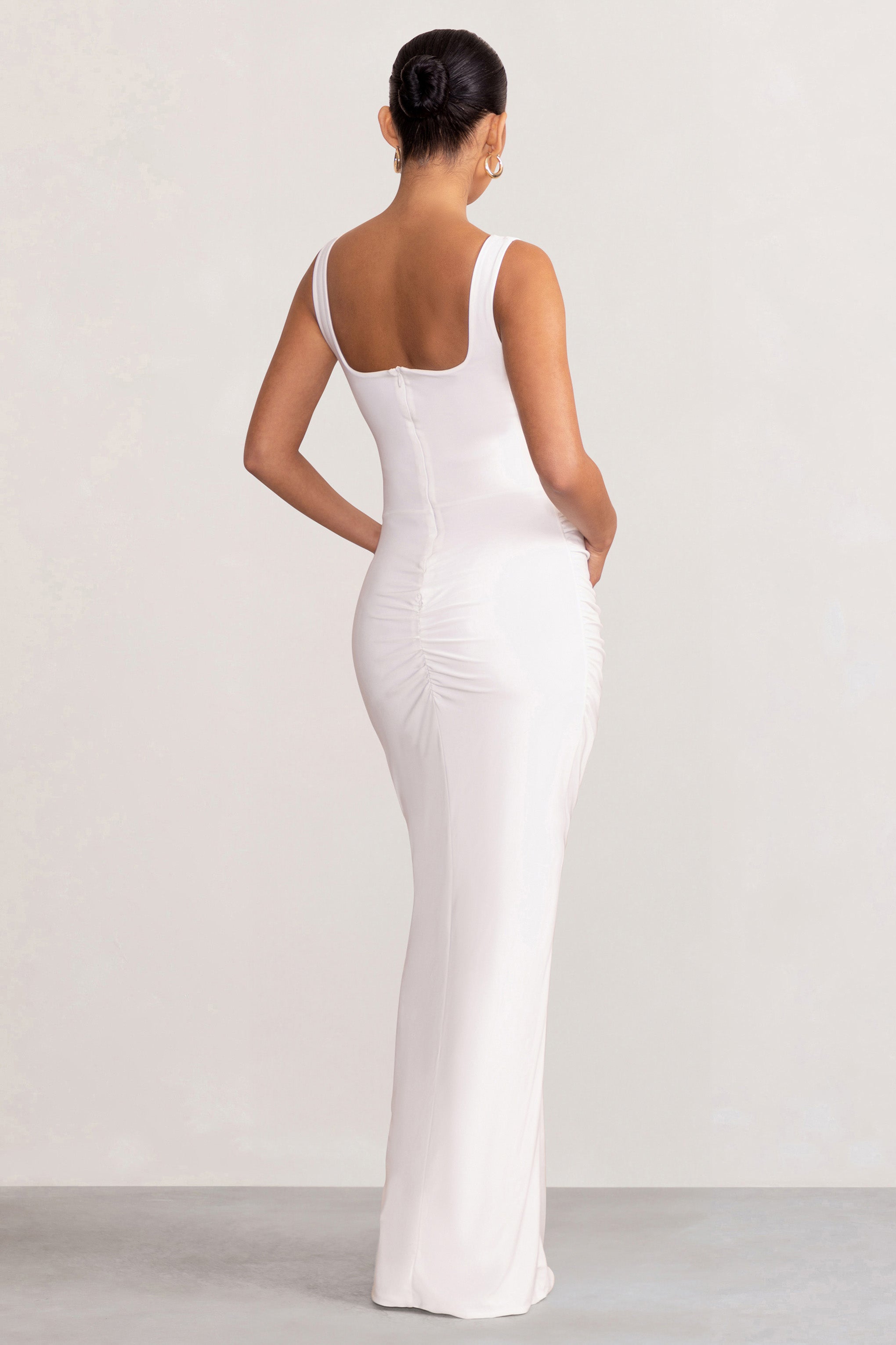 Avril White Square Neck Maternity Maxi Dress with Split-Fashionmomo.All Rights Reserved