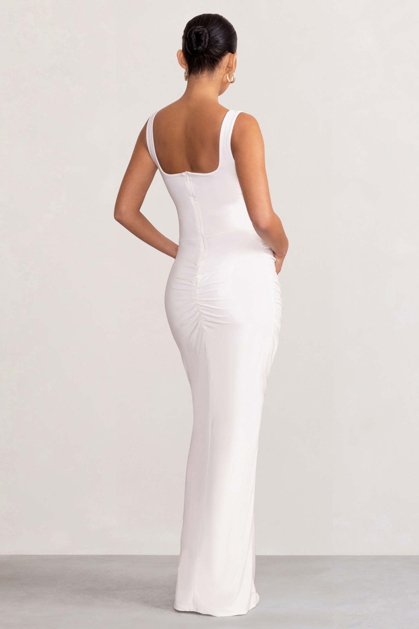 Avril White Square Neck Maternity Maxi Dress with Split-Fashionmomo.All Rights Reserved