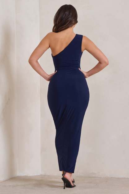 Athena Navy One Shoulder Maxi Dress-Fashionmomo.All Rights Reserved