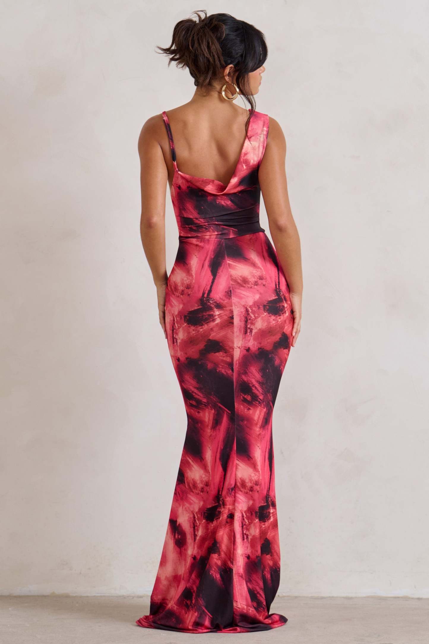 Phantasy Pink Print Cowl Neck Maxi Dress-Fashionmomo.All Rights Reserved