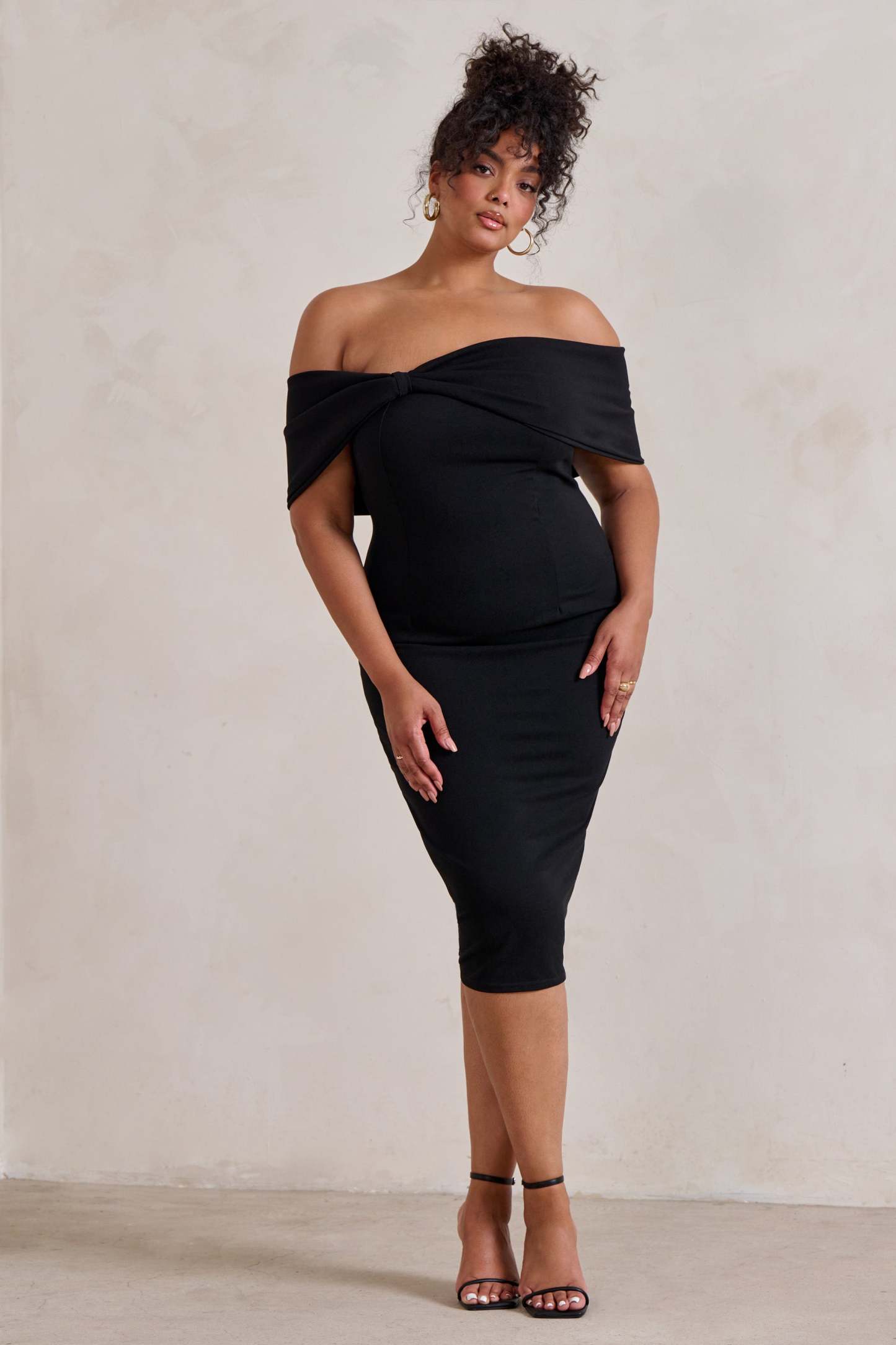 Alyssa Black Bardot Bow Detail Midi Dress-Fashionmomo.All Rights Reserved