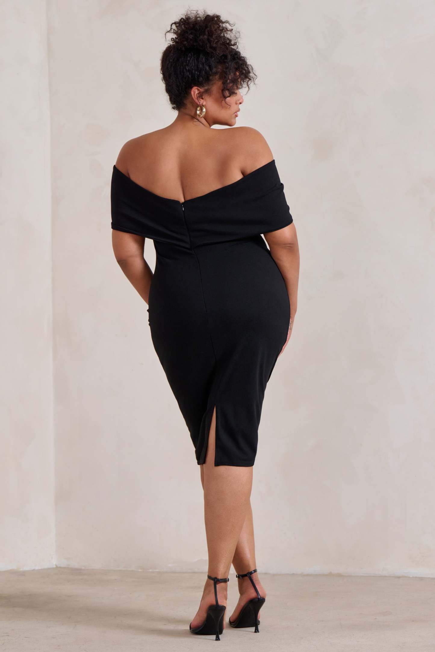 Alyssa Black Bardot Bow Detail Midi Dress-Fashionmomo.All Rights Reserved