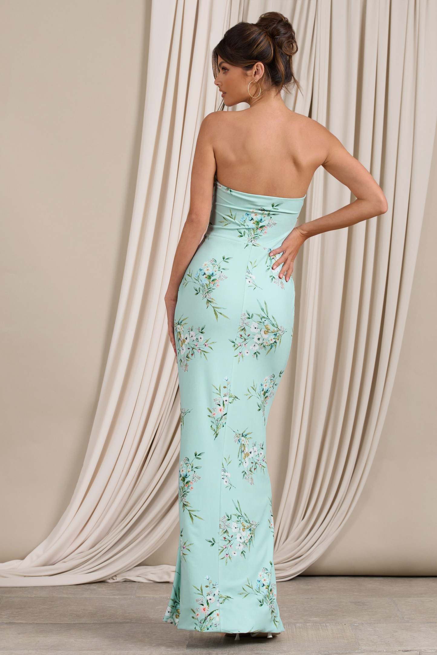 Camila Green Oriental Bandeau Maxi Dress With Split Hem-Fashionmomo.All Rights Reserved