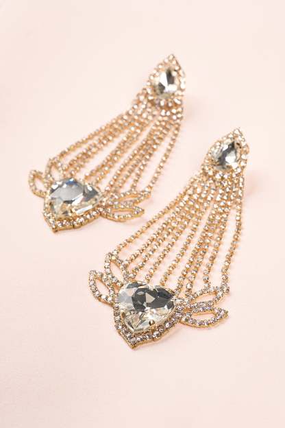 Fiorella Gold Diamante Heart Crystal Shape Drop Earrings-Fashionmomo.All Rights Reserved