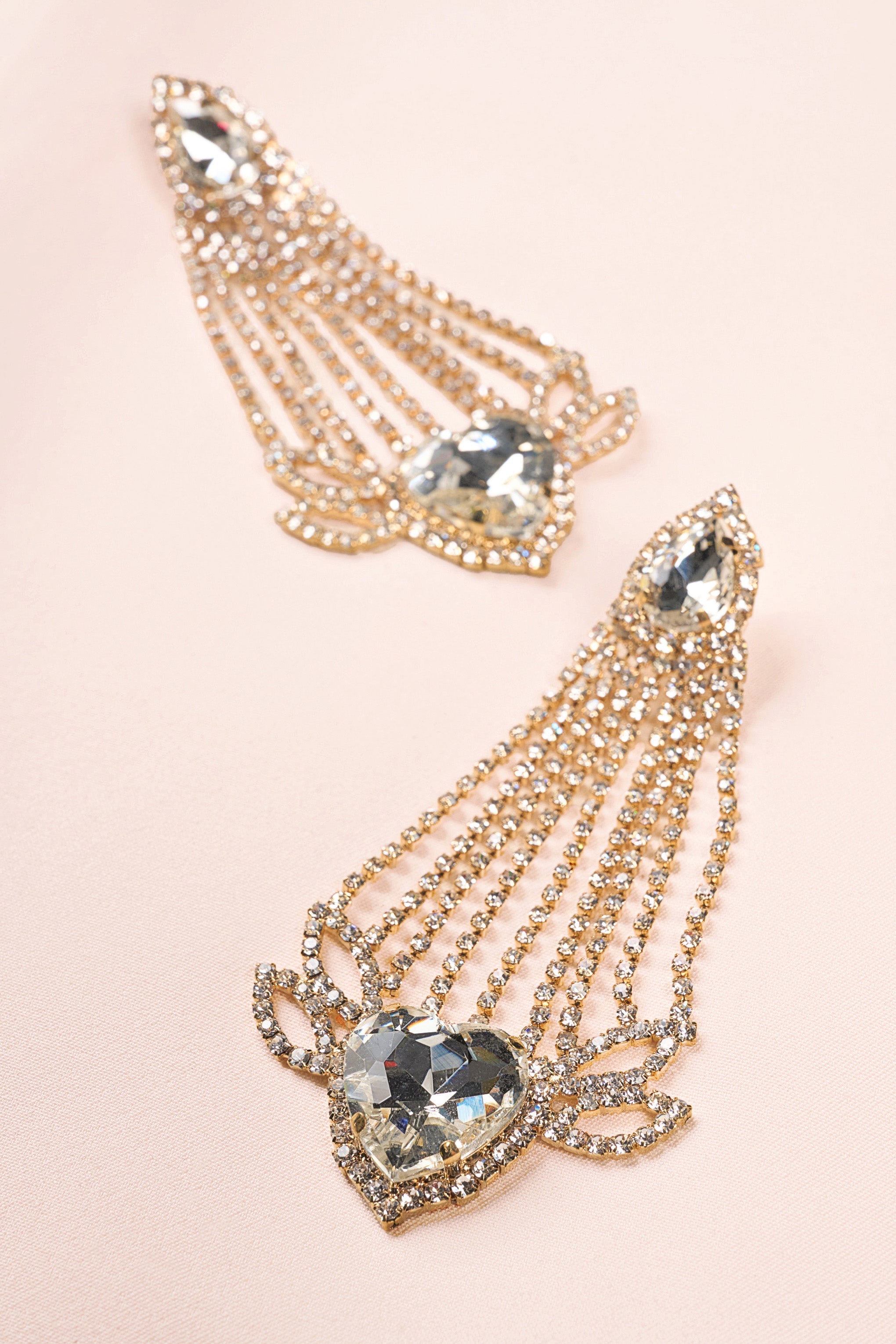 Fiorella Gold Diamante Heart Crystal Shape Drop Earrings-Fashionmomo.All Rights Reserved
