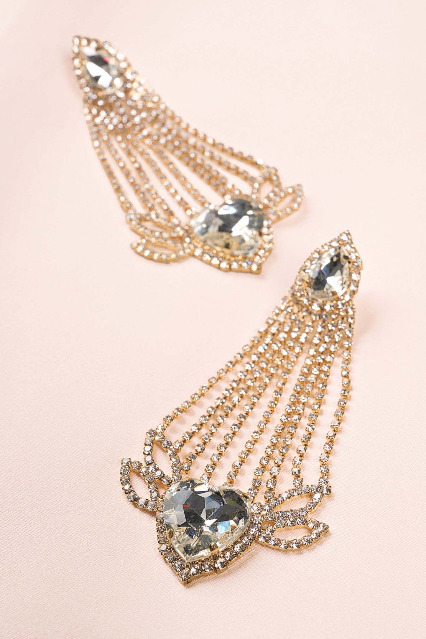 Fiorella Gold Diamante Heart Crystal Shape Drop Earrings-Fashionmomo.All Rights Reserved