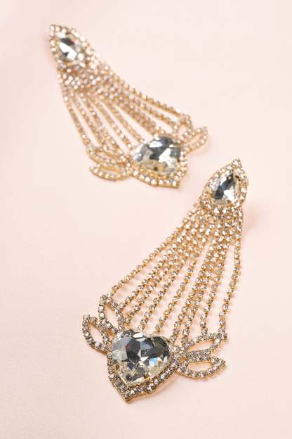 Fiorella Gold Diamante Heart Crystal Shape Drop Earrings-Fashionmomo.All Rights Reserved