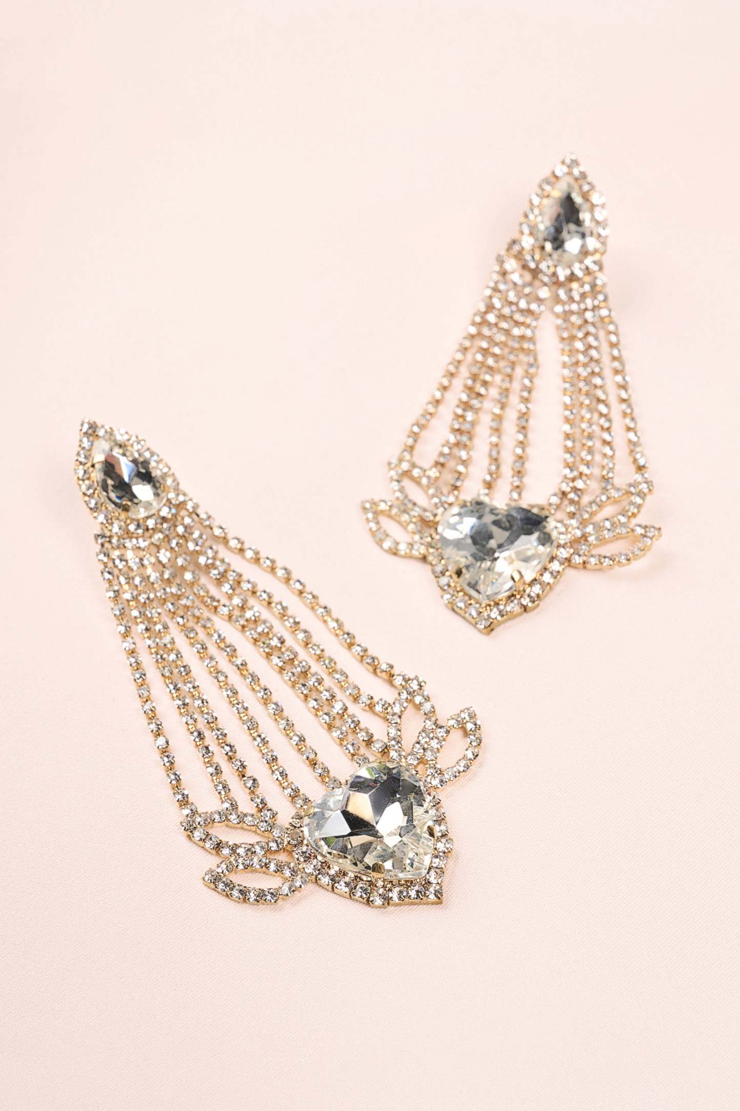 Fiorella Gold Diamante Heart Crystal Shape Drop Earrings-Fashionmomo.All Rights Reserved