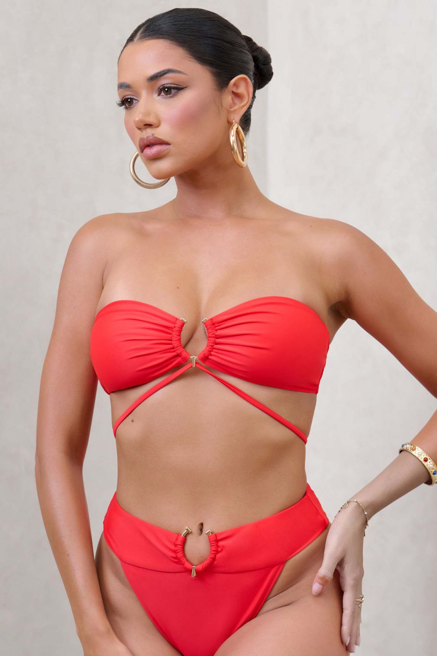 Freyr Red Bandeau Bikini Top-Fashionmomo.All Rights Reserved