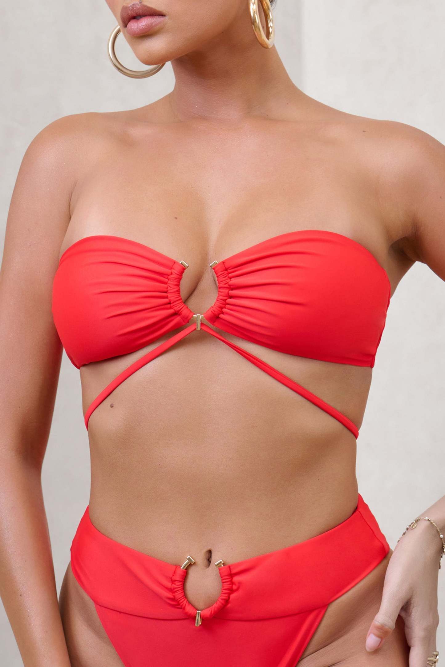 Freyr Red Bandeau Bikini Top-Fashionmomo.All Rights Reserved