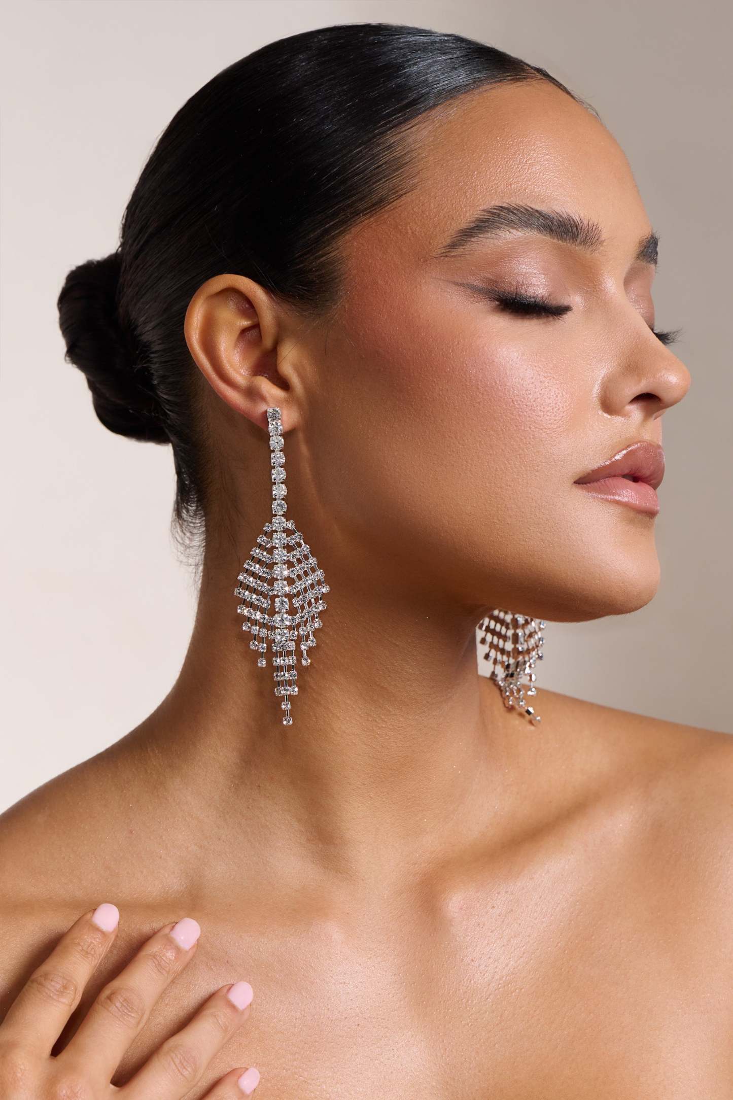 Heather Silver Diamante Drop Earrings-Fashionmomo.All Rights Reserved