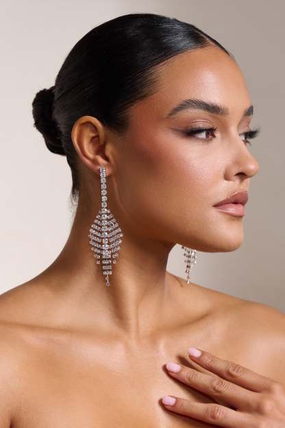 Heather Silver Diamante Drop Earrings-Fashionmomo.All Rights Reserved