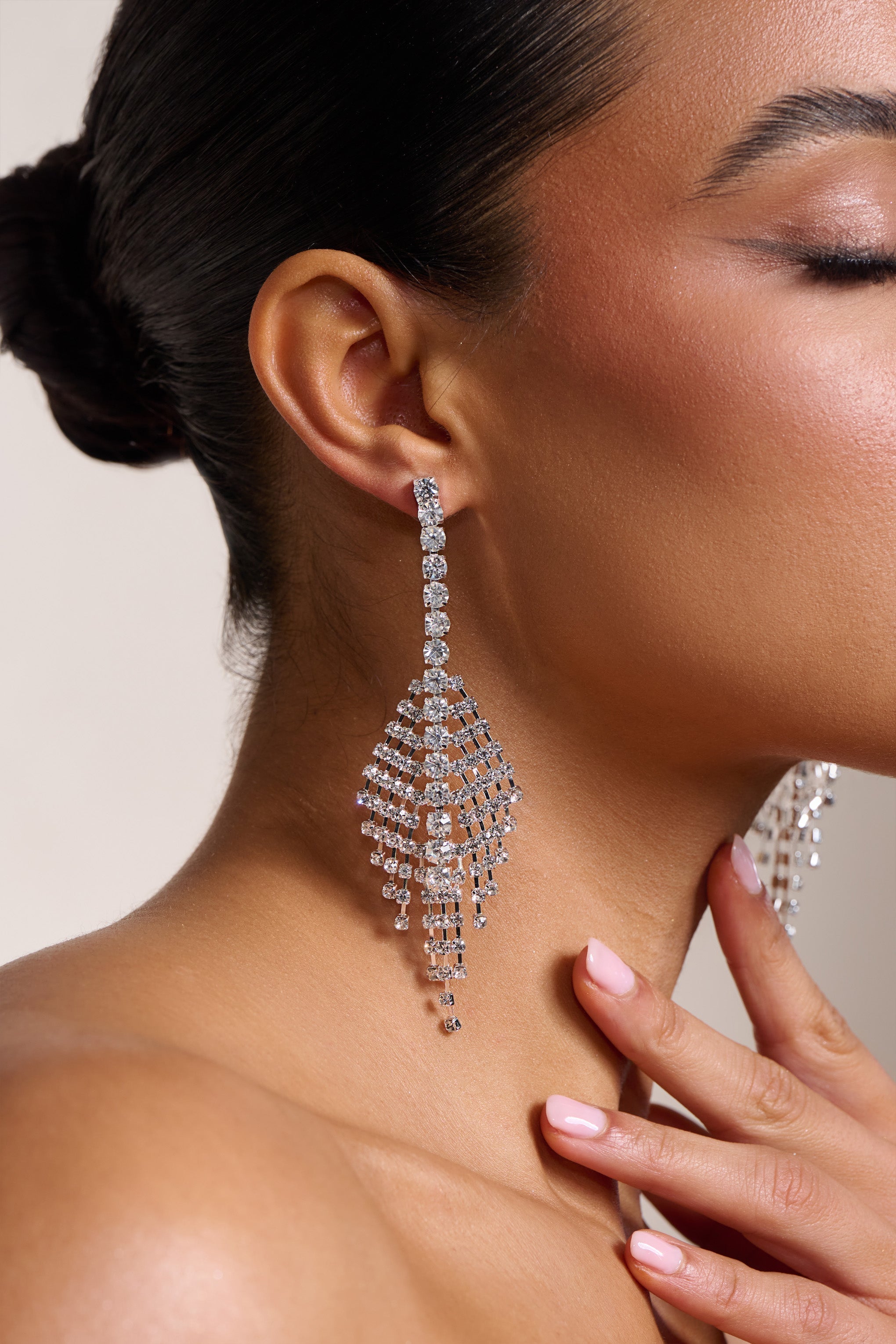 Heather Silver Diamante Drop Earrings-Fashionmomo.All Rights Reserved