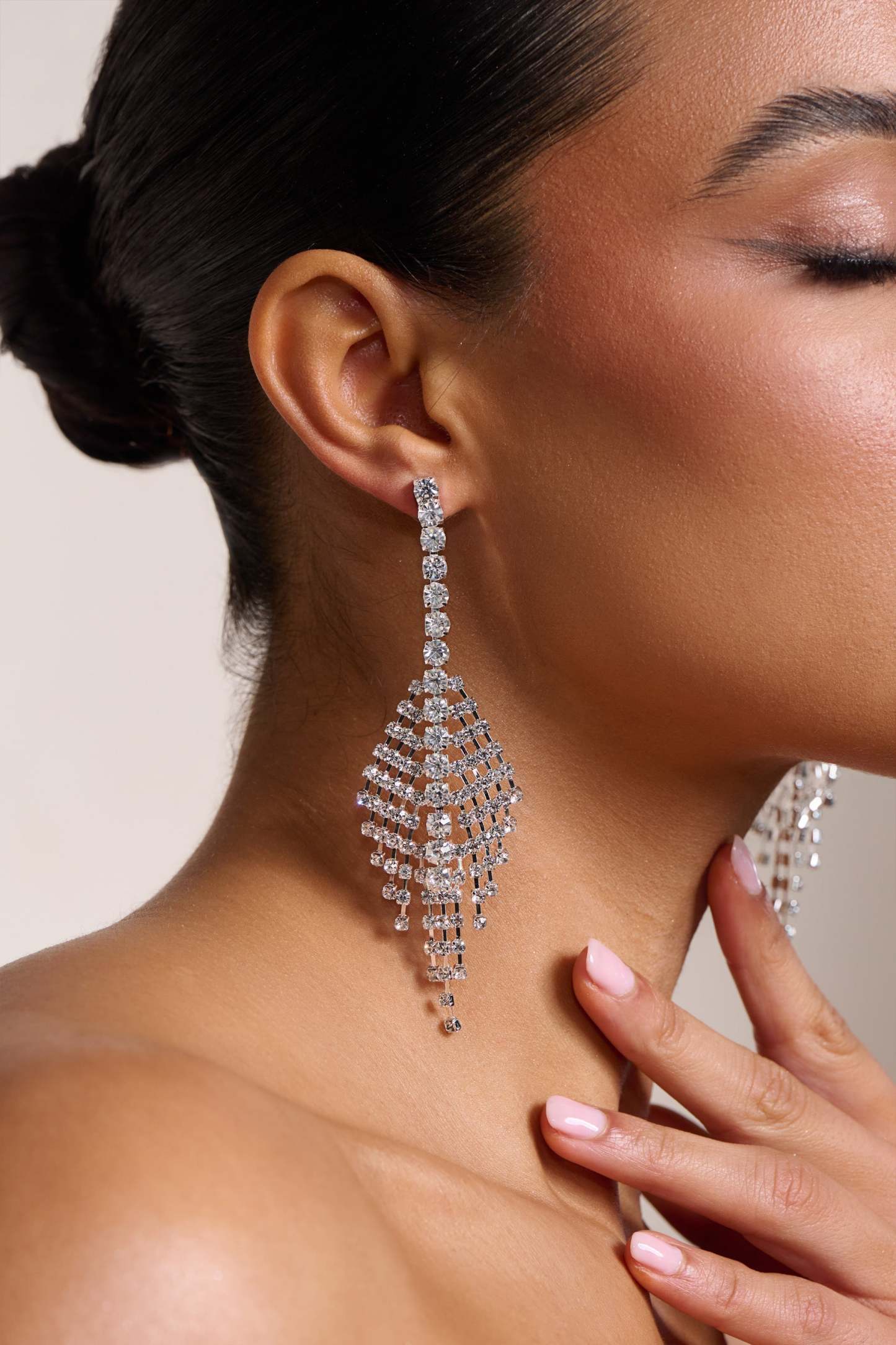 Heather Silver Diamante Drop Earrings-Fashionmomo.All Rights Reserved